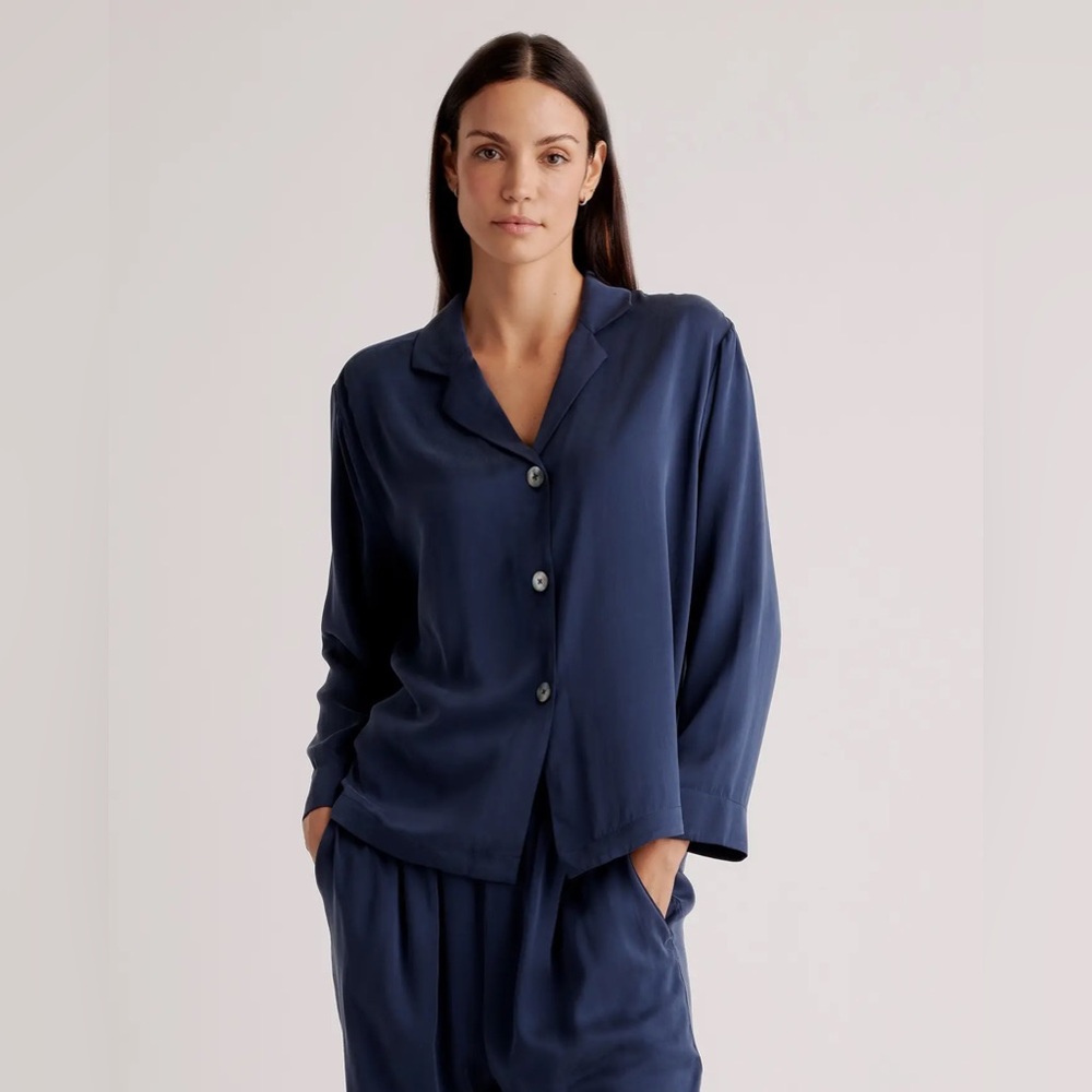Quince 100% Washable Silk Pajama Long Sleeve Top Size XS